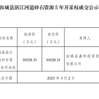 底價成交！湖南汝城5年河砂開采權(quán)被當(dāng)?shù)貒蟪?億元競得